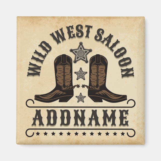Western Cowboy Boots ADD NAME Sheriff Spurs Saloon Magnet (Front)