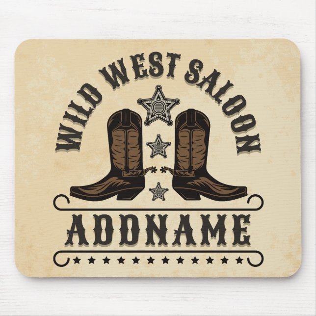 Western Cowboy Boots ADD NAME Sheriff Spurs Saloon Mouse Mat (Front)