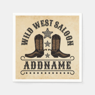 Western Cowboy Boots ADD NAME Sheriff Spurs Saloon Napkin