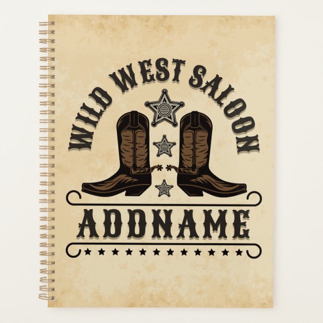 Western Cowboy Boots ADD NAME Sheriff Spurs Saloon Planner (Front)