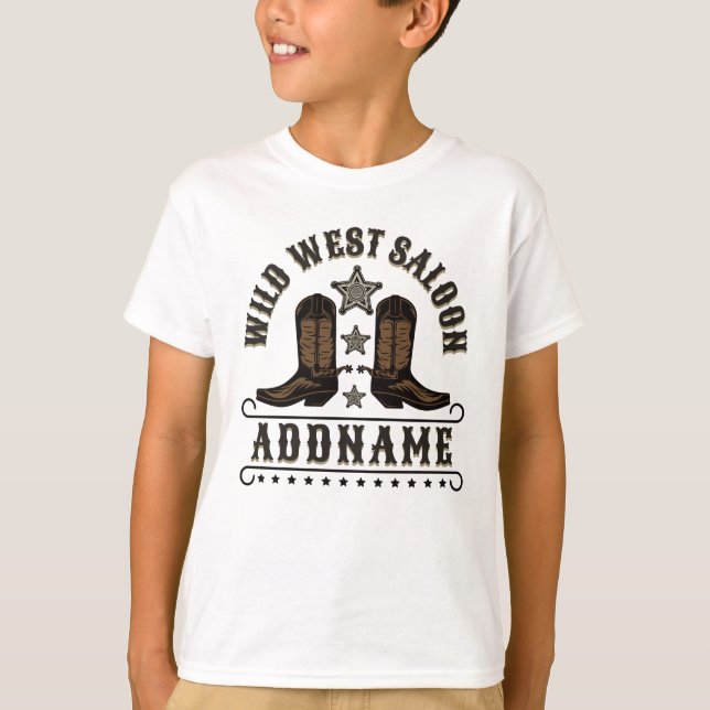 Western Cowboy Boots ADD NAME Sheriff Spurs Saloon T-Shirt (Front)