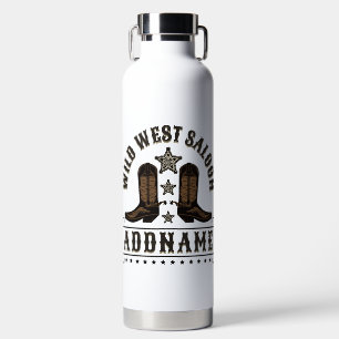 Western Cowboy Boots ADD NAME Sheriff Spurs Saloon Water Bottle