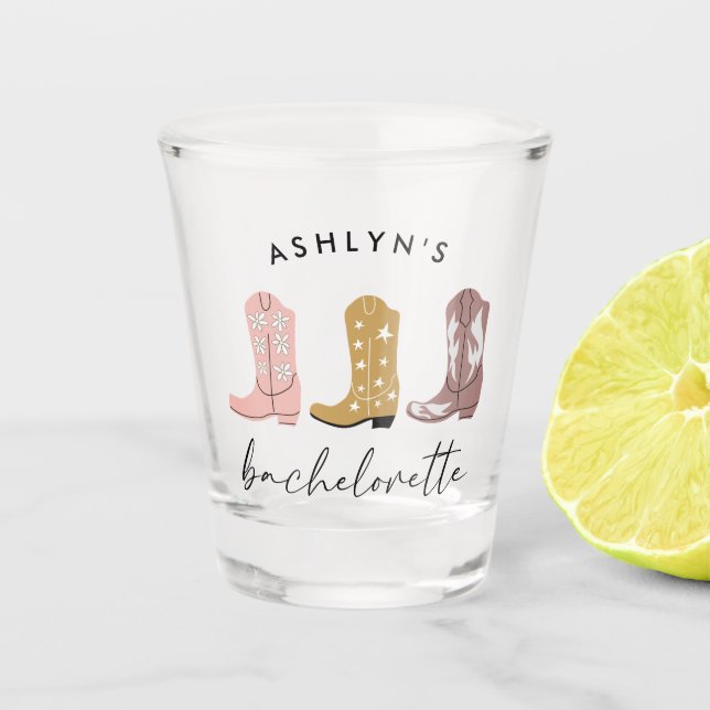Western Cowboy Boots Bachelorette Shot Glass (Front)