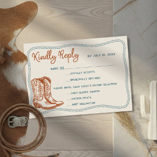 Western Cowboy Boots Barn Wedding Meal Choice RSVP Card