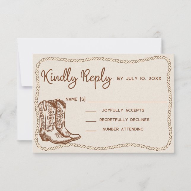 Western Cowboy Boots Casual Just Love Wedding RSVP Card (Front)