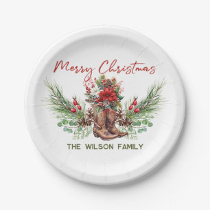 Western Cowboy Boots Chirstmas Party Paper Plate