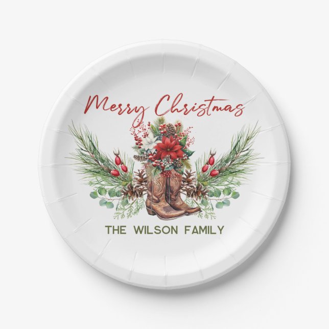 Western Cowboy Boots Chirstmas Party Paper Plate (Front)