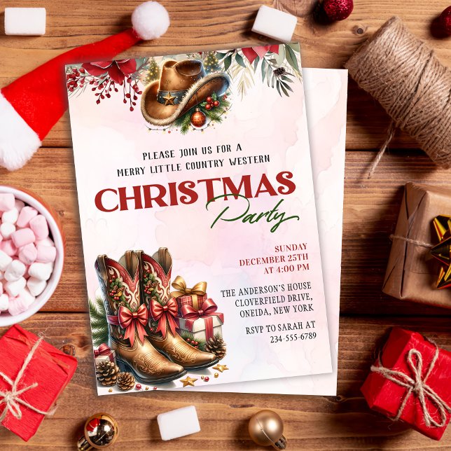 Western Cowboy Boots Christmas Party Invitation (Creator Uploaded)