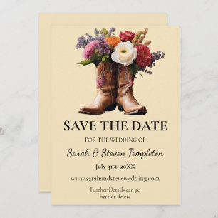 Western Cowboy Boots Floral Elegant Country Farm Save The Date