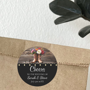 Western Cowboy Boots Floral Elegant Mason Jar Classic Round Sticker