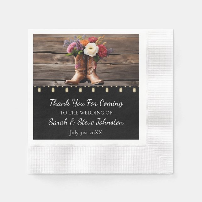 Western Cowboy Boots Floral Elegant Mason Jar Napkin (Front)