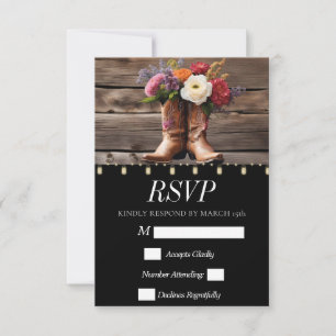 Western Cowboy Boots Floral Elegant Mason Jar RSVP Card