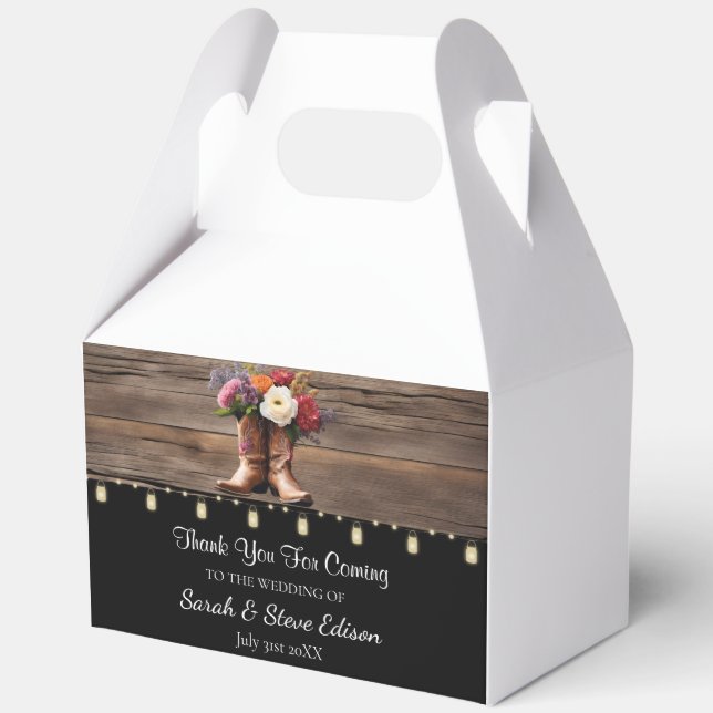 Western Cowboy Boots Floral Elegant Wedding Favour Box (Front)