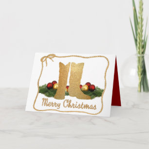 Western Cowboy Boots Garland Rope Merry Christmas Holiday Card