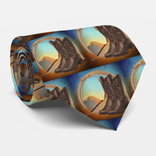 Western Cowboy Boots Hat Rope Print Necktie