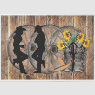 Western Cowboy Boots Hat Sunflowers Wagon Wheel Tissue Paper