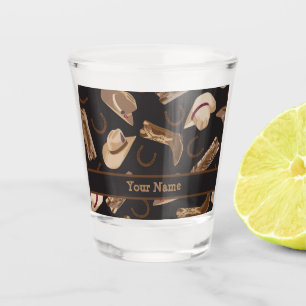 Western Cowboy Boots Hats Black Name Personalised Shot Glass