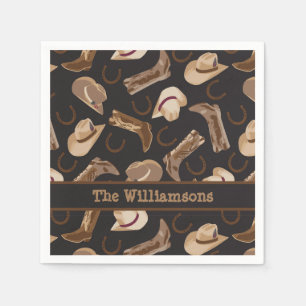 Western Cowboy Boots Hats Brown Black Name Custom Napkin