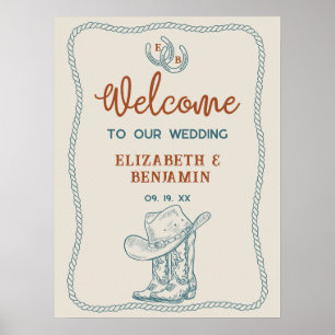 Western Cowboy Boots Horseshoe Wedding Welcome Poster