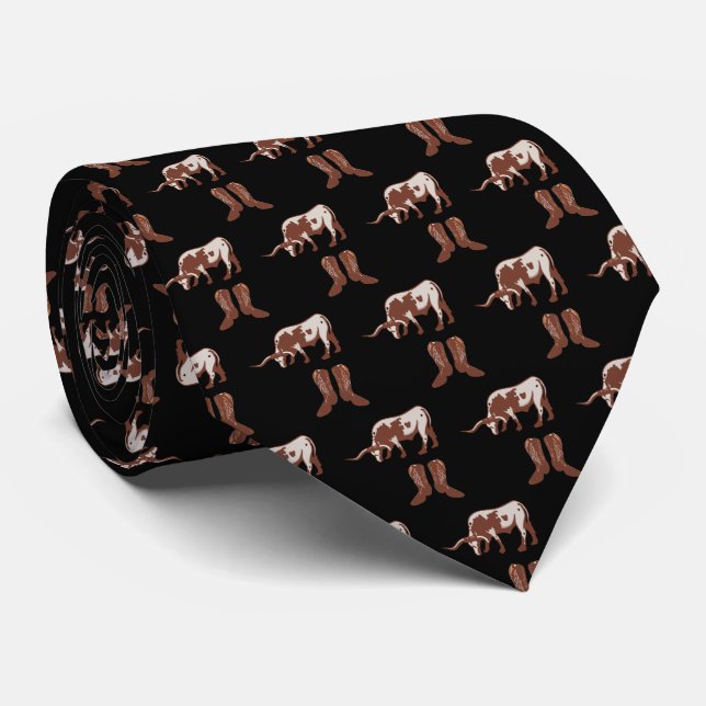Western Cowboy Boots  Longhorn Steer Necktie (Rolled)