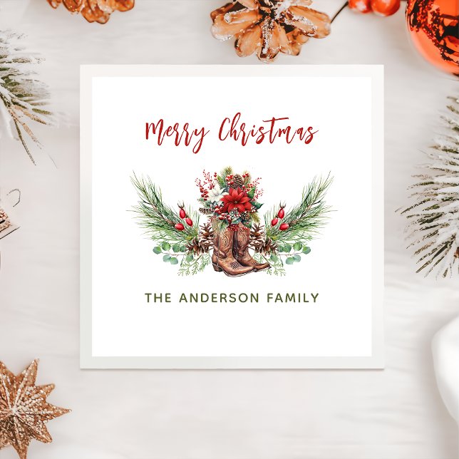 Western Cowboy Boots Merry Christmas Napkins (Creator Uploaded)