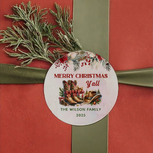Western Cowboy boots Merry Christmas Sticker