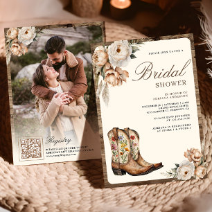 Western Cowboy Boots Photo QR Code Bridal Shower Invitation