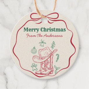 Western Cowboy Boots Retro Hand Drawn Ribbon Bow  Favour Tags