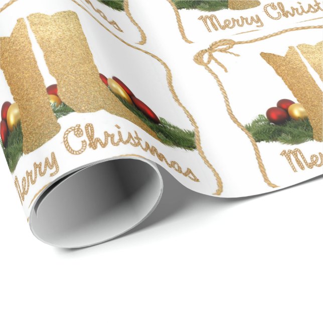 Western Cowboy Boots  Rope Garland  Merry Christma Wrapping Paper (Roll Corner)