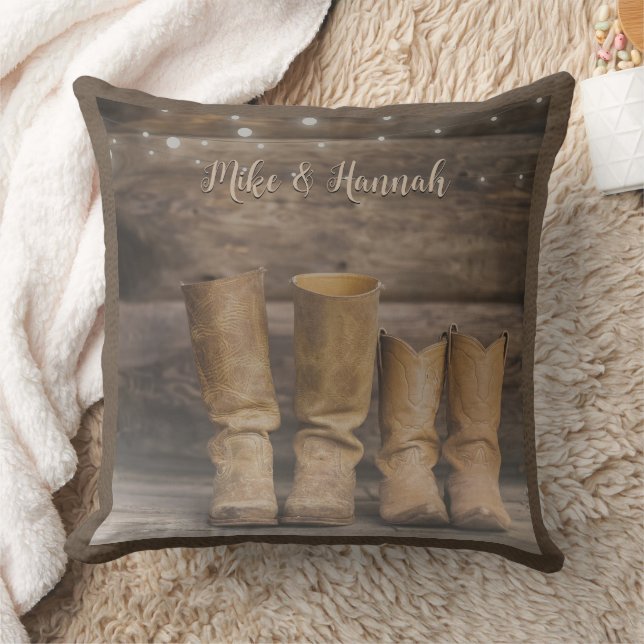 Western Cowboy Boots Rustic Barn Monogram Cushion (Blanket)