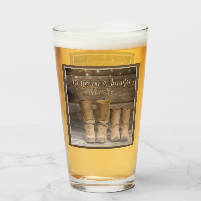 Western Cowboy Boots Rustic Barn Monogram Glass (Front Filled)