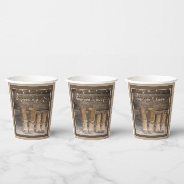 Western Cowboy Boots Rustic Barn Monogram Paper Cups (Multi)