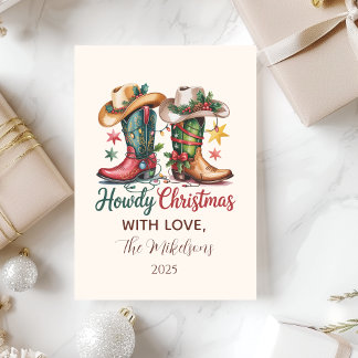 Western Cowboy Boots Rustic Howdy Christmas Holiday Card