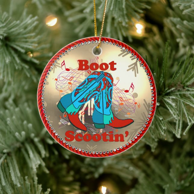 Western Cowboy Boots Scootin Line Dance Christmas Ceramic Tree Decoration (Tree)
