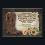 Western Cowboy Boots Sunflower Wedding Invitations<br><div class="desc">Western Cowboy Boots Sunflower Wedding Invitations - design features a barn wood background with vintage old paper,  cowboy boots and sunflowers.</div>