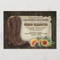 Western Cowboy Boots Sunflower Wedding Invitations