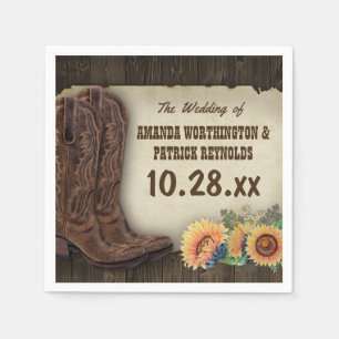 Western Cowboy Boots Sunflower Wedding Napkins