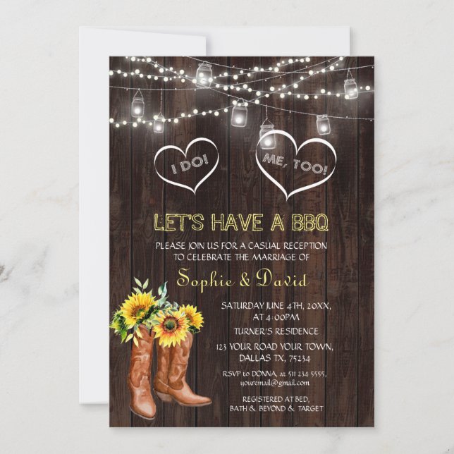 Western Cowboy Boots Sunflowers I DO BBQ Invitation (Front)