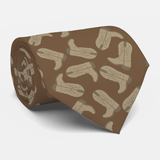 Western Cowboy Boots Tan Brown Necktie (Rolled)
