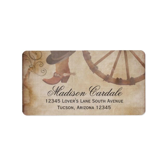 Western Cowboy Boots Wagon Wheel Address Labels (Front)