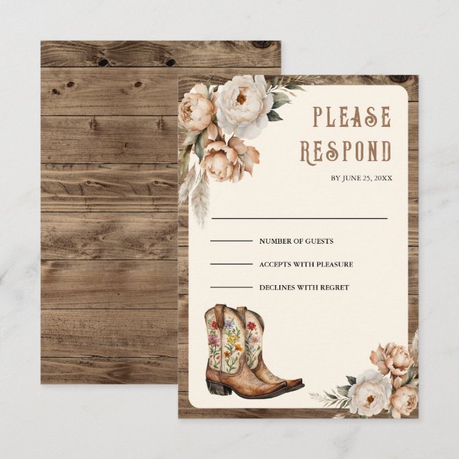 Western Cowboy Boots Wedding RSVP Card (Front/Back)