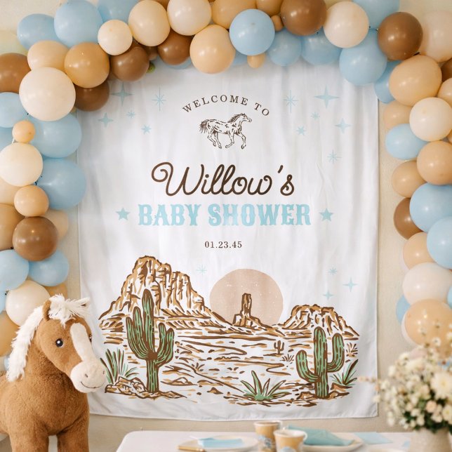 Western Cowboy Boy Baby Shower Backdrop Tapestry (Creator Uploaded)