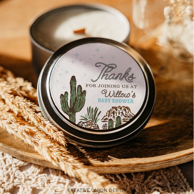 Western Cowboy Boy Baby Shower Favour Classic Round Sticker (Creator Uploaded)