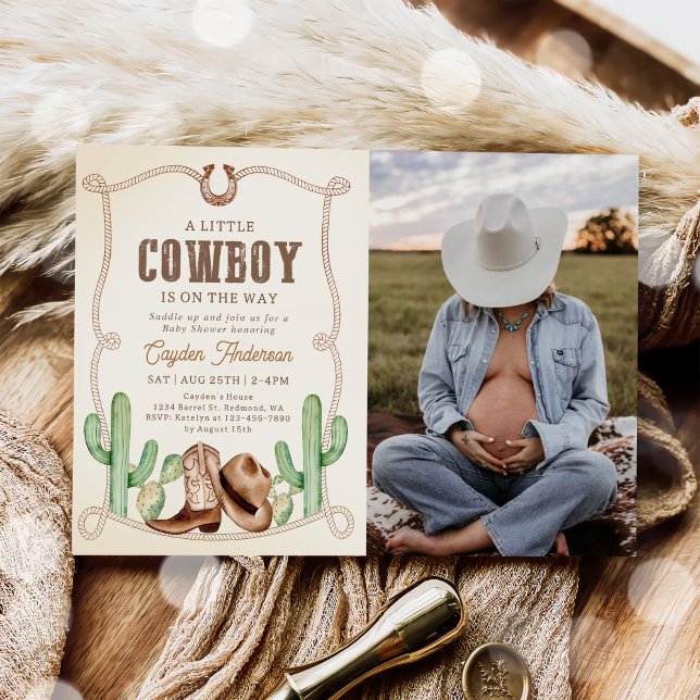 Western Cowboy Boy Baby Shower Photo Invitation (Creator Uploaded)