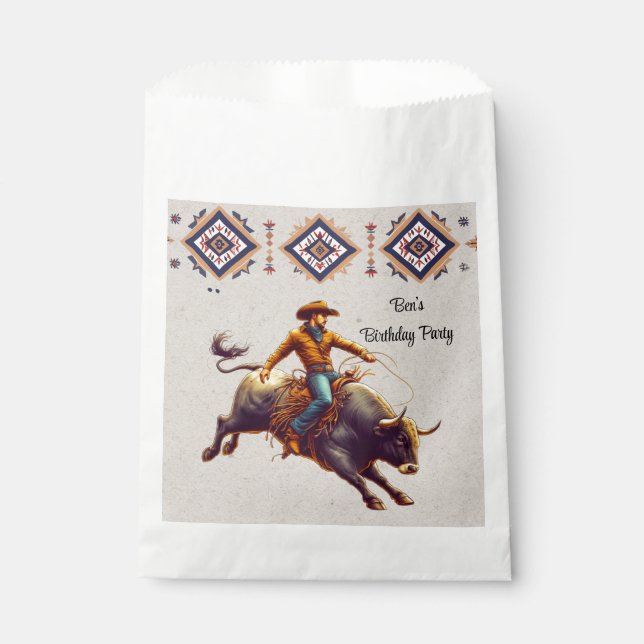 Western Cowboy Bull Rider Aztec Birthday Party Favour Bags (Front)