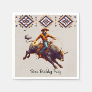Western Cowboy Bull Rider Aztec Birthday Party Napkin