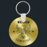 Western Cowboy Bull Skull Logo Gold Navy Groomsmen Key Ring<br><div class="desc">Personalized gifts for groomsmen and best man with western cowboy theme. Decorated with cowboy hat with vintage western font. Text and color are editable using the Design Tool to fit your occasion. Get this customize gift for wedding,  bachelor party,  engagement party or any other special occasions.</div>