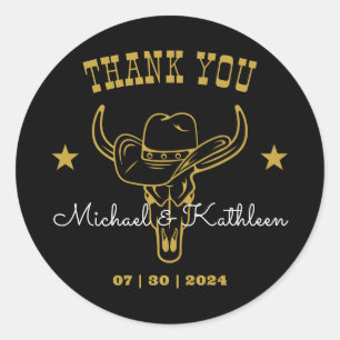 Western Cowboy Bull Skull Rustic Country Wedding Classic Round Sticker