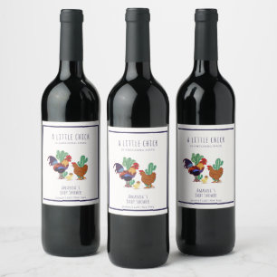 Western Cowboy Cactus Rooster Chicken Baby Shower Wine Label