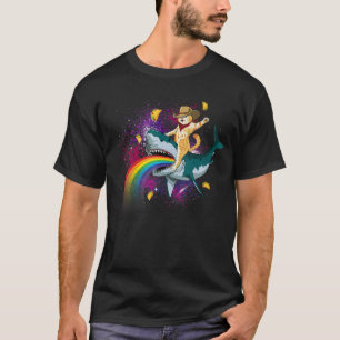 Western Cowboy Cat Riding A Shark In Taco Space Ra T-Shirt